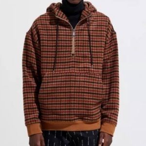 Urban Outfitters Houndstooth Half-Zip Patterned Hoodie Sweatshirt